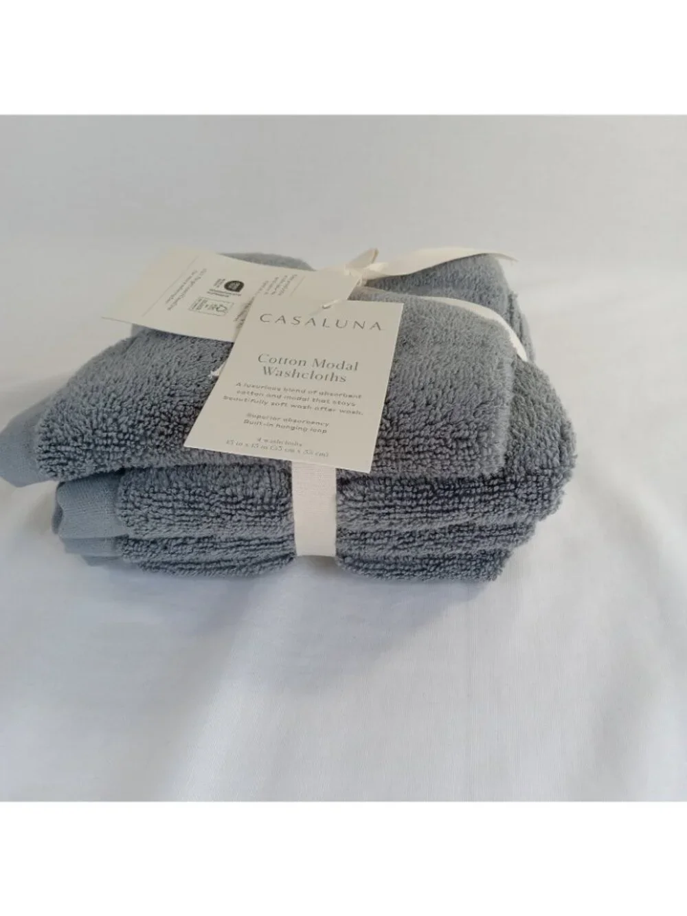 Casaluna Cotton Modal Washcloths Set of 4 - 13x13 Mineral Gray OEKO-TEX New